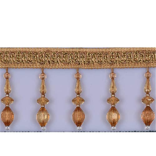 Quasten, Kristall-Quasten, Kristallperlen Fransen Quaste Trim Spitze Hängende Anhänger Ball Band Trimmen for Vorhang Kissen Hochzeit Dekoration Zubehör(Yellow,3 Meters) von LRFNKCT