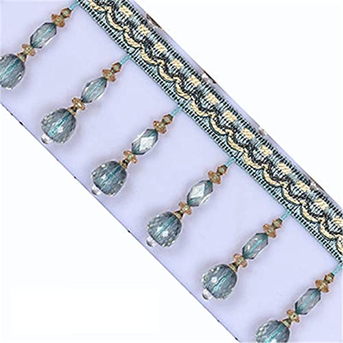 Quasten, Kristall-Quasten, Kristallperlen Quaste Fransenbesatz Spitze Hängende Kugel Anhänger Bänder for Vorhang DIY Kostüm Zubehör(Blue,1 Meter) von LRFNKCT