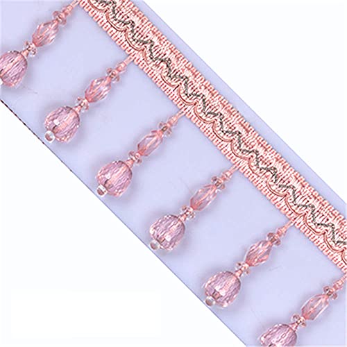 Quasten, Kristall-Quasten, Kristallperlen Quaste Fransenbesatz Spitze Hängende Kugel Anhänger Bänder for Vorhang DIY Kostüm Zubehör(Pink,1 Meter) von LRFNKCT