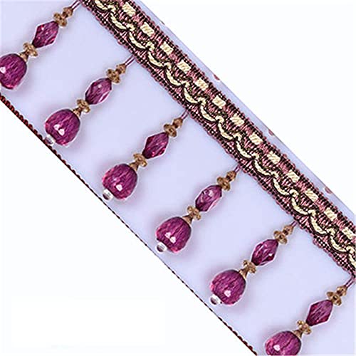Quasten, Kristall-Quasten, Kristallperlen Quaste Fransenbesatz Spitze Hängende Kugel Anhänger Bänder for Vorhang DIY Kostüm Zubehör(Purple,3 Meters) von LRFNKCT