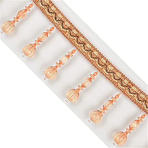 Quasten, Kristall-Quasten, Kristallperlen Quaste Fransenbesatz Spitze Hängende Kugel Anhänger Bänder for Vorhang DIY Kostüm Zubehör(Rice Wine,3 Meters) von LRFNKCT