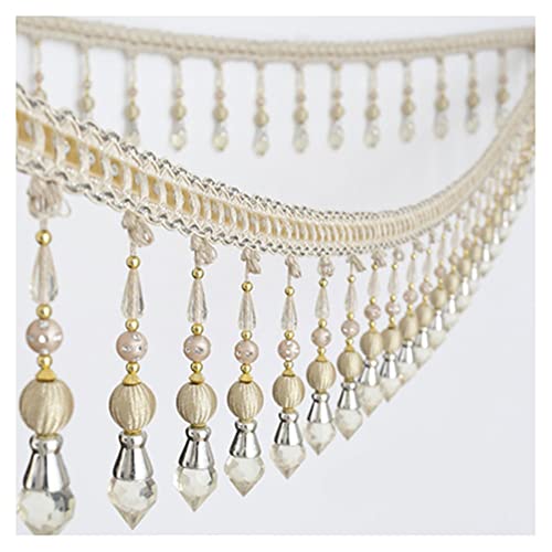 Quasten, Kristall-Quasten, Perlenbesetzte Quastenfransenbesatz, Kristallperlen, Spitzenbänder, hängende Anhängerdekoration for Nähen von Kostümzubehör(Beige) von LRFNKCT
