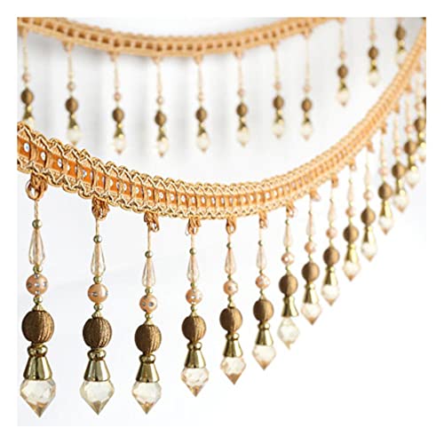 Quasten, Kristall-Quasten, Perlenbesetzte Quastenfransenbesatz, Kristallperlen, Spitzenbänder, hängende Anhängerdekoration for Nähen von Kostümzubehör(Light Brown) von LRFNKCT