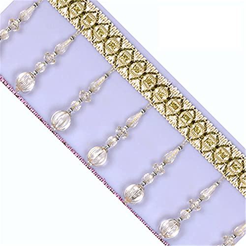 Quasten, Kristall-Quasten, Quasten-Fransenbesatz aus Spitzenband mit hängenden Kugeln und Perlen, geflochtener Besatz for Nähen von Vorhängen und Deckendekorationen(Beige,3 Meters) von LRFNKCT