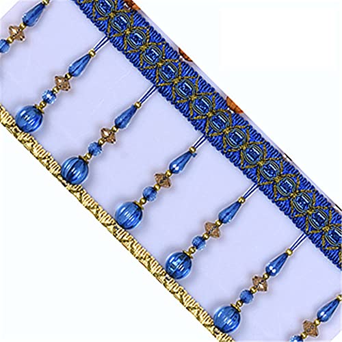 Quasten, Kristall-Quasten, Quasten-Fransenbesatz aus Spitzenband mit hängenden Kugeln und Perlen, geflochtener Besatz for Nähen von Vorhängen und Deckendekorationen(Blue,3 Meters) von LRFNKCT