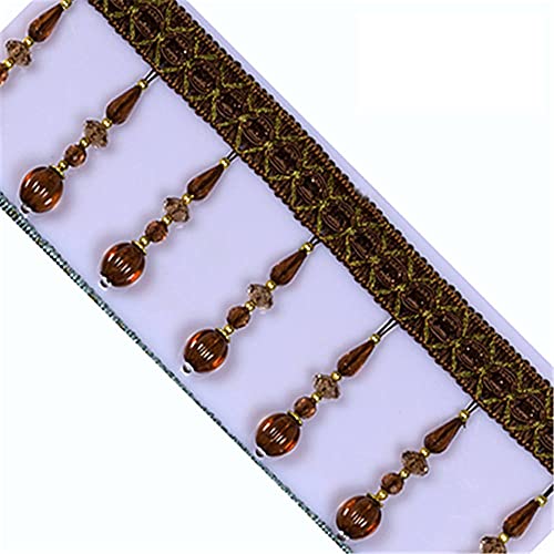 Quasten, Kristall-Quasten, Quasten-Fransenbesatz aus Spitzenband mit hängenden Kugeln und Perlen, geflochtener Besatz for Nähen von Vorhängen und Deckendekorationen(Brown,3 Meters) von LRFNKCT
