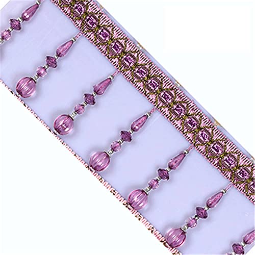 Quasten, Kristall-Quasten, Quasten-Fransenbesatz aus Spitzenband mit hängenden Kugeln und Perlen, geflochtener Besatz for Nähen von Vorhängen und Deckendekorationen(Pink,3 Meters) von LRFNKCT