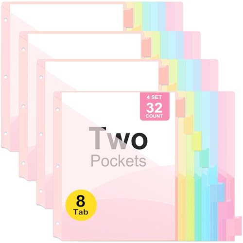 Ringbuch-Trennblätter mit 32 Fächern, 8 Registerkarten für 3-Ringordner, Briefgröße, robuster Kunststoff-Trennwand mit Tabs, einführbare große Register, 4 Sets, Pastellfarben Ringbuch-Trennblätter mit 32 Fächern, 8 Registerkarten für 3-Ringordner, Briefgröße, robuster Kunststoff-Trennwand mit Tabs, einführbare große Register, 4 Sets, Pastellfarben von LRFWJS