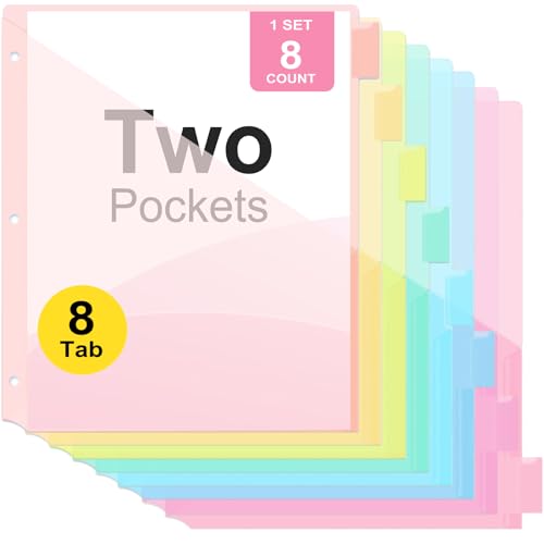 Ringbuch-Trennblätter mit 8 Fächern, 8 Registerkarten für 3-Ringordner, Briefgröße, robuster Kunststoff-Binder-Trennwand mit Tabs, einführbare große Register, 1 Set, Pastellfarben Ringbuch-Trennblätter mit 8 Fächern, 8 Registerkarten für 3-Ringordner, Briefgröße, robuster Kunststoff-Binder-Trennwand mit Tabs, einführbare große Register, 1 Set, Pastellfarben von LRFWJS