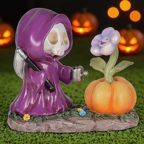 LRNIOT Halloween-Dekoration für den Innenbereich, Totenkopf-Dekoration, niedliche Geisterfigur mit Kürbis, Halloween-Dekorationen für Tisch, Schreibtisch, Zimmer, Geschenke von LRNIOT