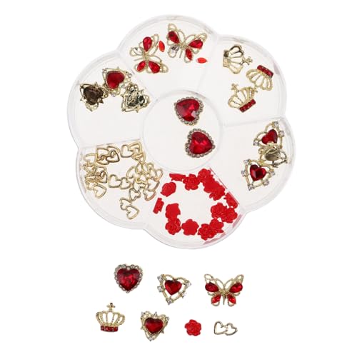 LRXIYODE 1 Schachtel Herz Nail Charms aus Robustem Legierungs-material Strahlende Nagelkunst mit Funkelnden Strasssteinen Elegantes Mix Herz Krone Schmetterling für Trendige Maniküre von LRXIYODE