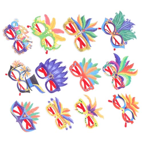 LRXIYODE 12 Stück Teiliges Bunte Federbrillen Karneval Party Brillen Requisiten aus Papier Lustige Kostümbrille für Erwachsene Festival Straßenfotografie von LRXIYODE