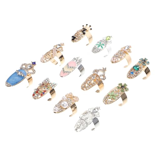 LRXIYODE 12 Stück Teiliges Nail Art mit Verstellbaren Fingerringen Manicure Accessoires für Partys Hochzeiten Halloween und Festliche Anlässe Langlebig und Vielseitig Einsetzbar von LRXIYODE