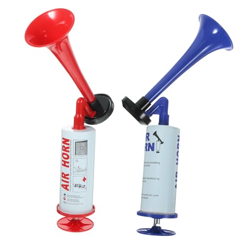 LRXIYODE 2 Stück Handluftpumpe Air Horn Handbetätigte Sport Signalhupe in Rot und Blau Lautes Party Stadionhorn für Fußballfans Festivals Boote Geburtstagsfeiern Einfach zu Bedienen und von LRXIYODE