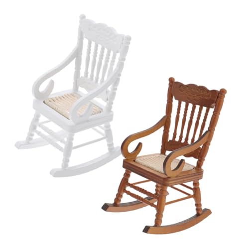 LRXIYODE 2 Stück Maßstab Holz Retro Design mit Weichem Juteseil Sitz Puppenhaus Möbel Teiliges Braun Weiß für Realistische Puppenhaus Dekoration von LRXIYODE