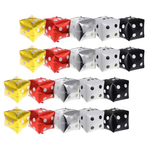 LRXIYODE 20 Stück Teiliges Würfel Aluminiumfolie Luftballons Themenparty Dekoration Bunte Farben Gold Silber Schwarz Weiß Rot Party Deko für Spiel Geburtstagsfeiern von LRXIYODE