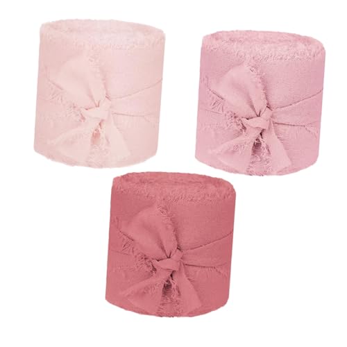 LRXIYODE 3 Rollen Fransen Chiffonband Breit Lang Rosa Weiches Geschenkband für Hochzeitsdekoration Brautstrauß Einladungskarten Brautparty DIY Blumendekor Festliche Bastelarbeiten von LRXIYODE