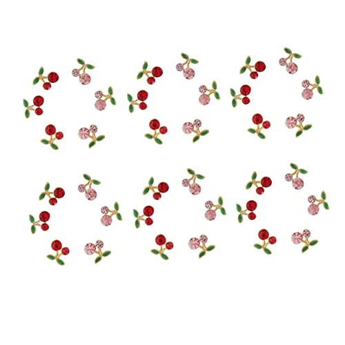 LRXIYODE 36 Stück Teiliges Kirsch Nagelkunst Charms Glänzende Rote und Pinke Strasssteine Nageldekoration für DIY Maniküre Geeignet für Natürliche und Künstliche Nägel Festliche Nailart von LRXIYODE