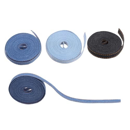 LRXIYODE 4 Rollen Denim Webband Je Farbe Vielseitiges Geschenkband für Verpackung Mode Dekoration DIY Kleidung Trendiges Strapazierfähiges Jeansstoff Band für Basteln und Schleifen von LRXIYODE