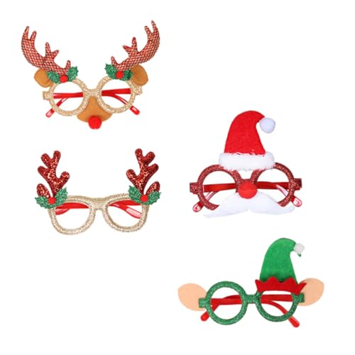 LRXIYODE 4 Stück Teiliges Weihnachtsbrillen mit Rentiergeweih Weihnachtsmann und Elf Bunte Partybrillen für Erwachsene und Lustige Fotorequisiten für Festliche von LRXIYODE