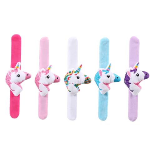 LRXIYODE 5 Stück Einhorn Plüsch Klatscharmbänder Weiche armbänder Bunte Slap Wristbands Lustiges Partyaccessoire für Mädchen und Jungen Leicht und Bequem Tragbar von LRXIYODE