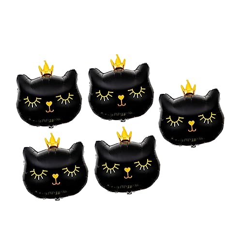 LRXIYODE 5 Stück Kronkatze Ballon Partyzubehör Katzenballon Szene Luftballons mit Katzentieren hochzeitsdeko Dekoration für die Katzen-Themenparty Kätzchen Ballon Aluminiumfolie Schwarz von LRXIYODE