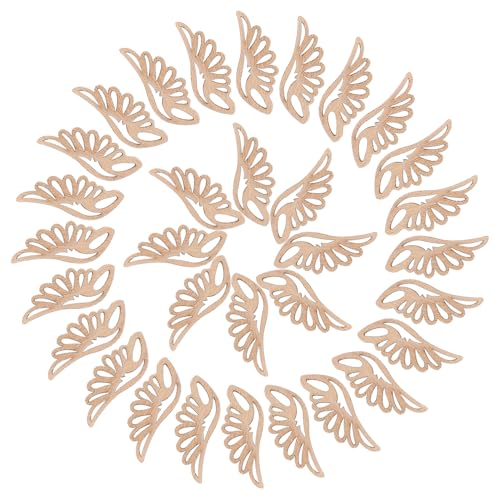 LRXIYODE 50 Stück Engelsholzflügel Holz Ausschnitte für DIY Bastelprojekte Unvollendete Holzverzierungen für Hochzeiten Weihnachten und Heimdekoration Natürliche Holzoptik von LRXIYODE