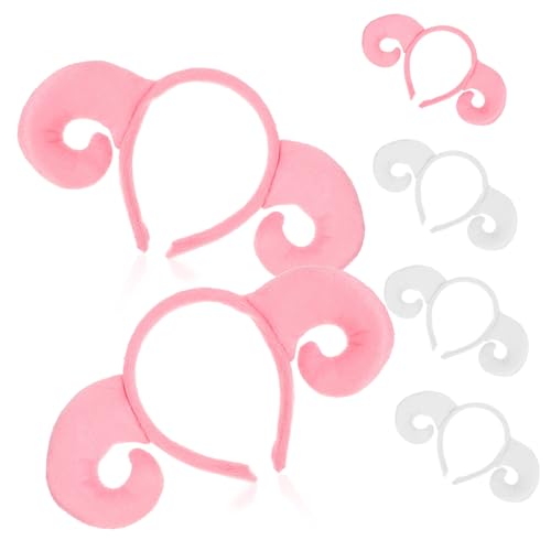 LRXIYODE 6 Stück Teiliges Schaf Stirnband mit Elastischem Plüsch Haarreif Weiche Schafhörner Kostüm Haarreifen für Halloween Cosplay Party und Weihnachtsfest von LRXIYODE