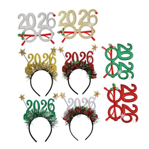 LRXIYODE 8 Stück Teiliges Year Party mit Glitzernden Kopfbändern und Brillen Bequeme Leichte Head Bopper für Festliche Silvester Fotos und Neujahrsfeiern von LRXIYODE