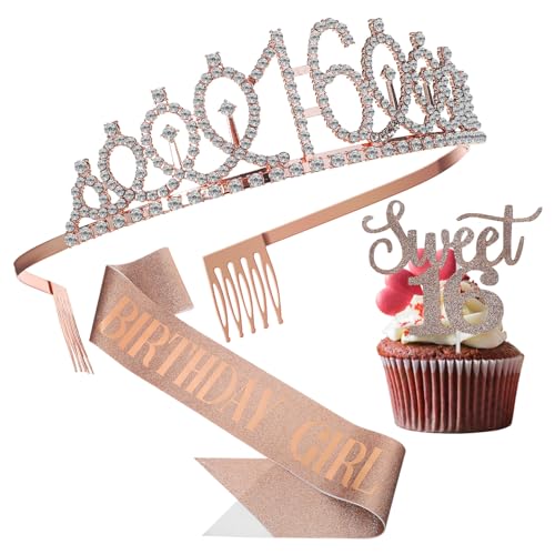 LRXIYODE Geburtstag Roségold Party Dekoset mit Strass Krone Schärpe und Tortendeko Leichtes Geburtstagszubehör für Frauen Komfortabel und Wiederverwendbar für Unvergessliche Feierlichkeiten LRXIYODE Geburtstag Roségold Party Dekoset mit Strass Krone Schärpe und Tortendeko Leichtes Geburtstagszubehör für Frauen Komfortabel und Wiederverwendbar für Unvergessliche Feierlichkeiten von LRXIYODE