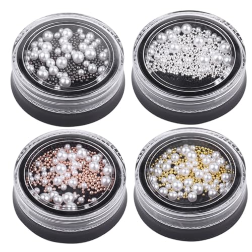 LRXIYODE Nail Art Perlen Weiß Imitation Perlmutt Stahlkugeln für Nageldesign DIY Maniküre Dekorationen für Frauen und Mädchen von LRXIYODE