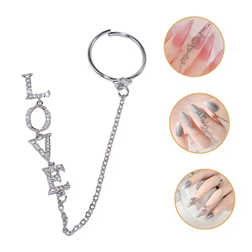 LRXIYODE Nail Charms Nagelketten mit Ring Silberfarbene Echtgoldplattierte Nail Art Schmuckdekoration für Maniküre Modisches Nagelaccessoire mit Funkelnden Zirkonsteinen Geschenkidee von LRXIYODE