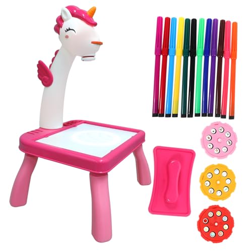 LRXIYODE Zaubertafel mit Einhorn projektor Wiederverwendbarer Projektions zeichentisch Langlebiges Sicheres Lernspielzeug Kreativität und Malspaß Rosa von LRXIYODE
