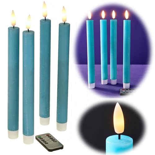 LS-LebenStil 3D Stabkerze Blau 24,5cm Echtwachs 4´er Set Timer bewegliche Kerzen Flamme von LS-LebenStil