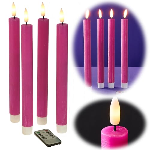 LS-LebenStil 3D Stabkerze Pink 24,5cm Echtwachs 4´er Set Timer bewegliche Kerzen Flamme von LS-LebenStil