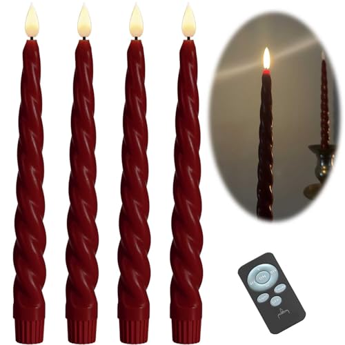 LS-LebenStil LED 3D Stabkerzen 4´er Set Rot Twist gedreht 26cm Echtwachs mit Dimmer Timer-Funktion Fernbedienung flackernde flammenlose Kerze Tafelkerze Spitzkerze Echtwachs-Kerzen LS-LebenStil LED 3D Stabkerzen 4´er Set Rot Twist gedreht 26cm Echtwachs mit Dimmer Timer-Funktion Fernbedienung flackernde flammenlose Kerze Tafelkerze Spitzkerze Echtwachs-Kerzen von LS-LebenStil