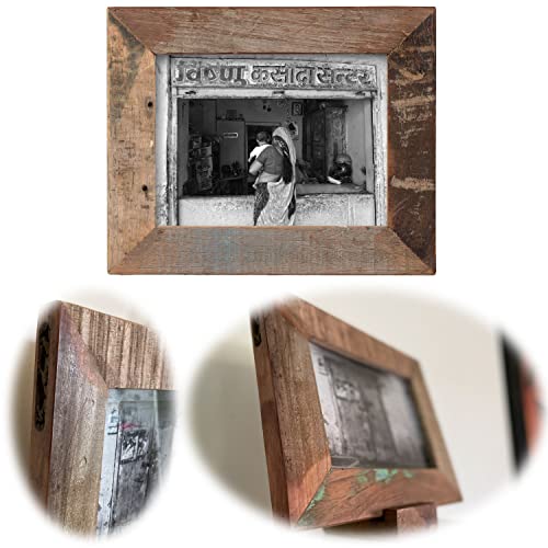 LS-LebenStil Wand-Bilderrahmen Fund-Holz Braun 20x15cm Fotorahmen Vintage Retro Recycelt von LS-LebenStil