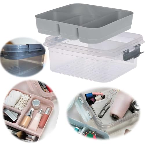 Sortierbox Aufbewahrungsbox Stapelbox Grau 26x24x11cm mit Deckel Kosmetik Organizer Nähkasten Einsatz für Nähzubehör Kosmetik Make-Up 4 Fächer, 2 Ebenen Box und Deckel durchsichtig transparent Sortierbox Aufbewahrungsbox Stapelbox Grau 26x24x11cm mit Deckel Kosmetik Organizer Nähkasten Einsatz für Nähzubehör Kosmetik Make-Up 4 Fächer, 2 Ebenen Box und Deckel durchsichtig transparent von LS-LebenStil