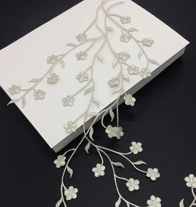 1 Stück 47 cm schöne Hot-Fix-Hochzeitskleid-Blumenstickerei zum Aufbügeln, Spitzenapplikation, Blumenbesatz, DIY-Handwerk, KW0167-Silber von LSEAT