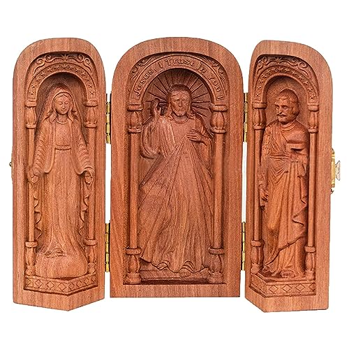 LSFYYDS Katholische Sakramentale Triptychon-Box, Holzschnitzerei, Katholische Ikonen, Handgefertigte Holzfigur, Skulptur, Kunstgeschenk (1) von LSFYYDS