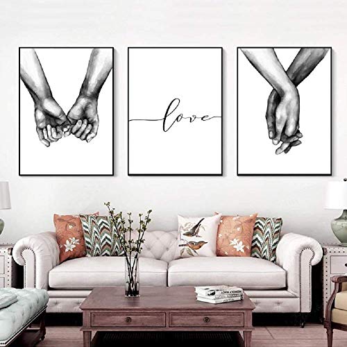HERRA Wandkunst, minimalistisches Gemälde, schwarz und weiß, Leinwand-Kunstdruck, Liebe, Hand in Hand, Lover, Skizze, Kunst, Wandbild für Schlafzimmer, Wohnzimmer, 3 Stück, ungerahmt (30,5 x 40,6 cm) HERRA Wandkunst, minimalistisches Gemälde, schwarz und weiß, Leinwand-Kunstdruck, Liebe, Hand in Hand, Lover, Skizze, Kunst, Wandbild für Schlafzimmer, Wohnzimmer, 3 Stück, ungerahmt (30,5 x 40,6 cm) von LSHDXD