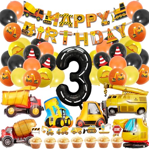 Bagger Deko Kindergeburtstag 3-51 StüCk Baustellen Happy Birthday Banner Kuchendeko Folienballons Geburtstagsdeko für 3 Jahre Geburtstag Jungen Bau Bagger Baustellenfahrzeuge Deko von LSISIIUYSL
