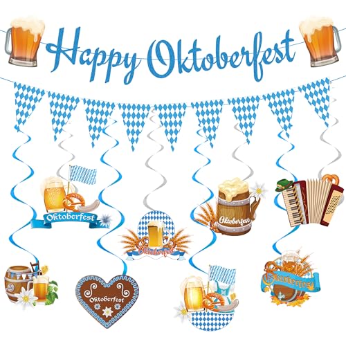 Oktoberfest Deko Banner DeckenhäNger Bayerische - 10 StüCk Hängende Wirbel Spiral Girlande Bierfest Wimpel Partybrille Foto Requisiten Bayrisch Dekoration Set von LSISIIUYSL