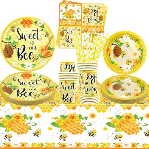 Bee Party Supplies – Honighummel Partygeschirr – Speiseteller, Desserts, Teller, Becher, Servietten, Tischdecke, Strohhalme für Biene, Babyparty, Gender Reveal, Geburtstagsbedarf, serviert 20 Stück Bee Party Supplies – Honighummel Partygeschirr – Speiseteller, Desserts, Teller, Becher, Servietten, Tischdecke, Strohhalme für Biene, Babyparty, Gender Reveal, Geburtstagsbedarf, serviert 20 Stück von LSJDEER