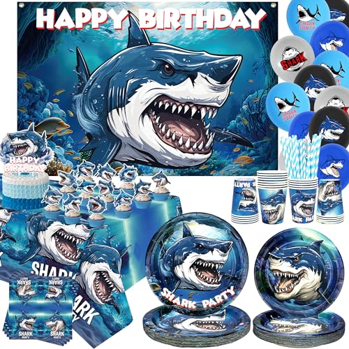 DekorationspaketShark Geburtstag Party Dekoration - Shark Party Favors, Teller Tassen Servietten Tischdecke Happy Birthday Backdrop Ballons Arch Cake Toppers für Jungen Ozean Hai Thema Party Supplies DekorationspaketShark Geburtstag Party Dekoration - Shark Party Favors, Teller Tassen Servietten Tischdecke Happy Birthday Backdrop Ballons Arch Cake Toppers für Jungen Ozean Hai Thema Party Supplies von LSJDEER