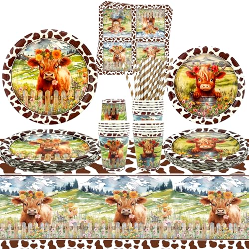 Highland Cow Partyzubehör – Braune Kuh Partygeschirr – Speiseteller, Desserts, Teller, Becher, Servietten, Tischdecke, Strohhalme für westliche Bauernhoftiere, Geburtstagsdekoration, 20 Stück Highland Cow Partyzubehör – Braune Kuh Partygeschirr – Speiseteller, Desserts, Teller, Becher, Servietten, Tischdecke, Strohhalme für westliche Bauernhoftiere, Geburtstagsdekoration, 20 Stück von LSJDEER