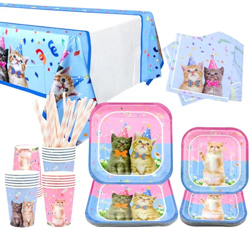 Katzenpartyzubehör – Katzenpartygeschirr – Speiseteller, Desserts, Teller, Becher, Servietten, Tischdecke, Strohhalme für Kätzchen, Mädchen, Geburtstagsdekorationen, Babyparty-Zubehör, 20 Stück Katzenpartyzubehör – Katzenpartygeschirr – Speiseteller, Desserts, Teller, Becher, Servietten, Tischdecke, Strohhalme für Kätzchen, Mädchen, Geburtstagsdekorationen, Babyparty-Zubehör, 20 Stück von LSJDEER
