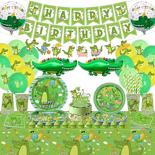 Krokodil Geburtstag Party Supplies - Krokodil Geburtstag Party Dekorationen einschließlich Banner, Tortenaufsatz, Teller, Tassen, Servietten, Tischdecke, Ballon für Reptilien Alligator Party Boy Kids Krokodil Geburtstag Party Supplies - Krokodil Geburtstag Party Dekorationen einschließlich Banner, Tortenaufsatz, Teller, Tassen, Servietten, Tischdecke, Ballon für Reptilien Alligator Party Boy Kids von LSJDEER