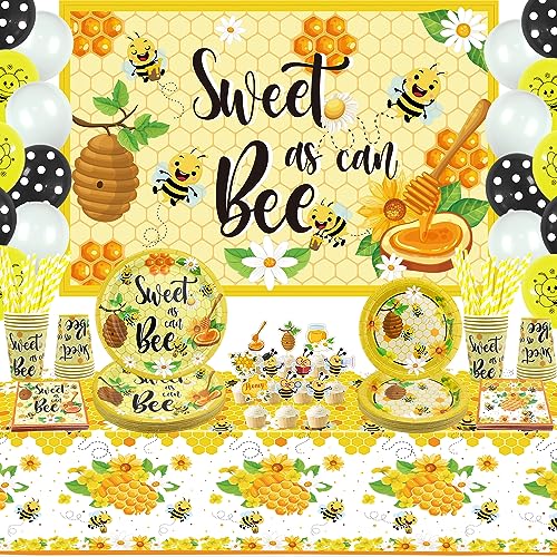 LSJDEER Bienen-Party-Zubehör – Honig-Hummel-Party-Dekoration mit Hintergrund, Teller, Tassen, Servietten, Bienen-Tischdecke, Ballon, für 20 Personen LSJDEER Bienen-Party-Zubehör – Honig-Hummel-Party-Dekoration mit Hintergrund, Teller, Tassen, Servietten, Bienen-Tischdecke, Ballon, für 20 Personen von LSJDEER