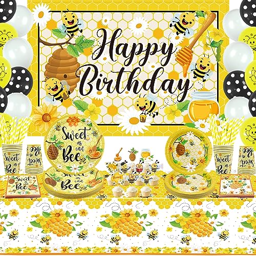 LSJDEER Bienen-Party-Zubehör – Honig-Hummel-Party-Dekoration beinhaltet Geburtstags-Bienen-Hintergrund, Teller, Tassen, Servietten, Bienen-Tischdecke, Ballon, für 20 Personen LSJDEER Bienen-Party-Zubehör – Honig-Hummel-Party-Dekoration beinhaltet Geburtstags-Bienen-Hintergrund, Teller, Tassen, Servietten, Bienen-Tischdecke, Ballon, für 20 Personen von LSJDEER